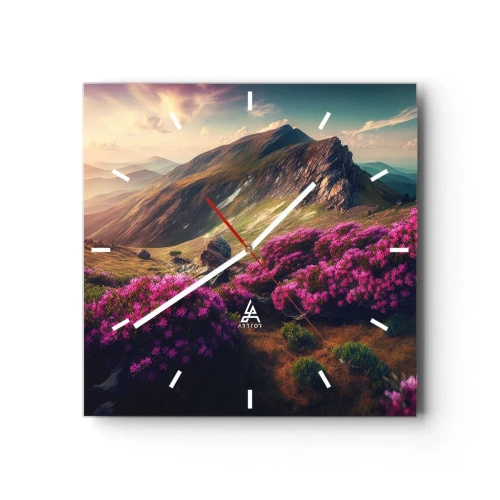 Väggklocka - Klocka på glas - Sommar i fjällen - 30x30 cm