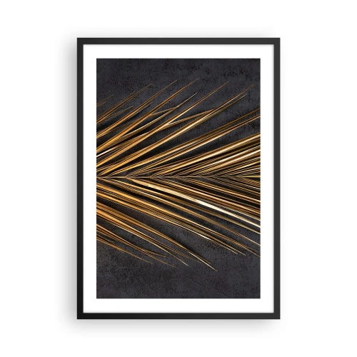 Affisch i svart ram - Gyllene blad på en mörk bakgrund - 50x70cm - Tropikens guld - Modern väggdekoration för vardagsrum och sovrum ARTTOR