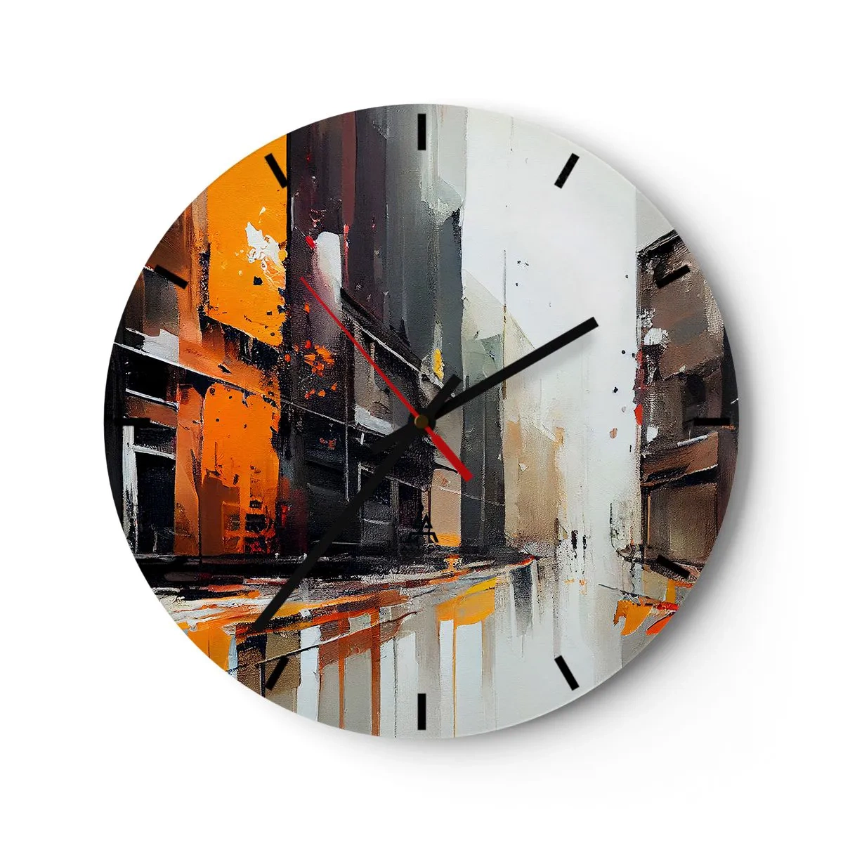 Väggklocka - Klocka på glas - Abstrakt stadsgatuscen med orange ljus och regn - 30x30cm - Regnig dag - Modern väggdekoration för vardagsrum, kök och sovrum ARTTOR