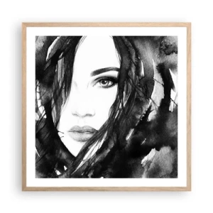 Affisch i ram av ljusek - En damportätt i svart och vit - 60x60 cm