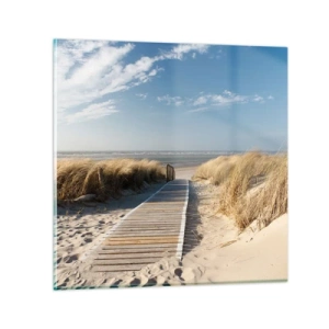 Glastavla - Bild på glas - Bortom sanddynan, i gräsets brus - 30x30 cm