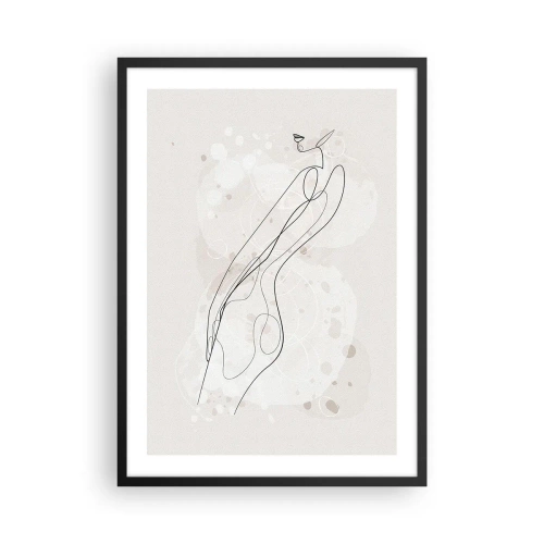 Affisch i svart ram - Minimalistisk kvinnlig siluett med abstrakta element - 50x70cm - Blicken går vilse - Modern väggdekoration för vardagsrum och sovrum ARTTOR