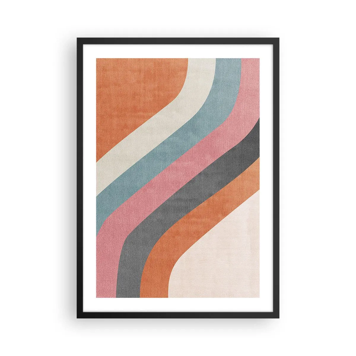 Affisch i svart ram - Geometriska retroränder - 50x70cm - Diagonal komposition - rörelse - Modern väggdekoration för vardagsrum och sovrum ARTTOR