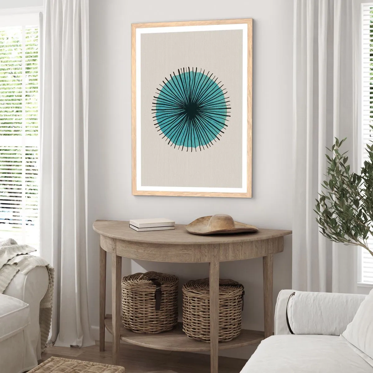 Affisch i ram av ljusek - Radier mot blått - 70x100 cm