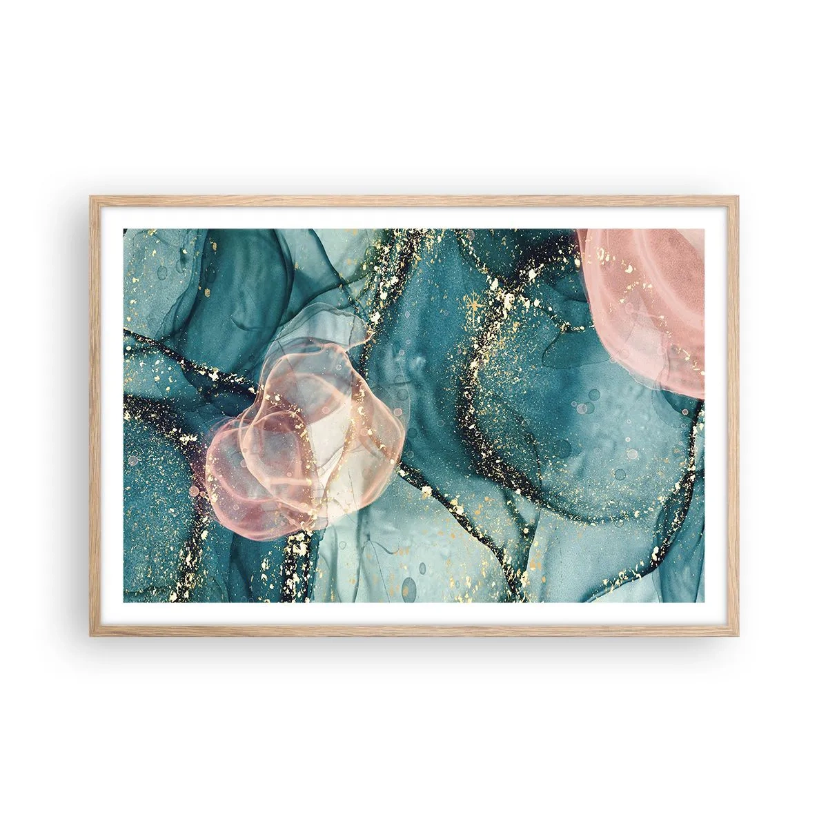 Affisch i ram av ljusek - Sidenblå, tyllrosa - 91x61 cm
