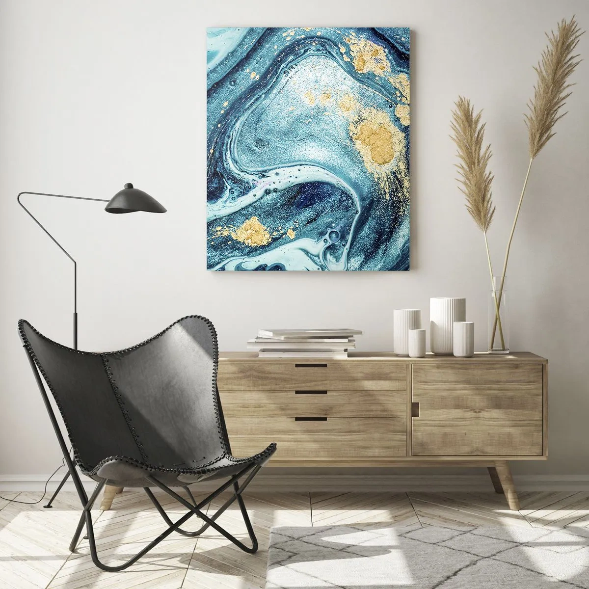 Glastavla - Bild på glas - Blå virvel - 50x70 cm