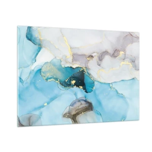 Glastavla - Bild på glas - Studie över mötet mellan grå och turkos - 100x70 cm