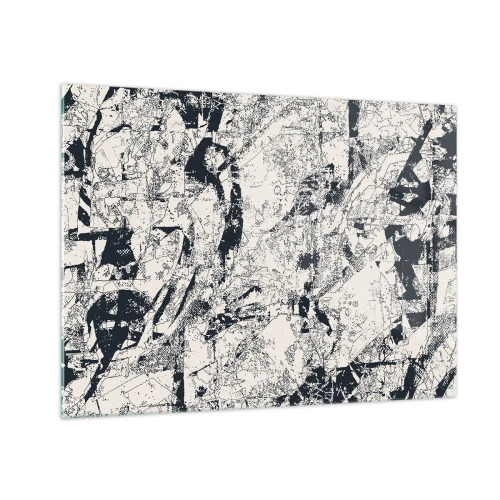 Glastavla - Bild på glas - Svartvit abstraktion med dynamiska linjer och texturer - 70x50cm - Motsatsernas interpenetration - Modern väggdekoration för vardagsrum och sovrum ARTTOR