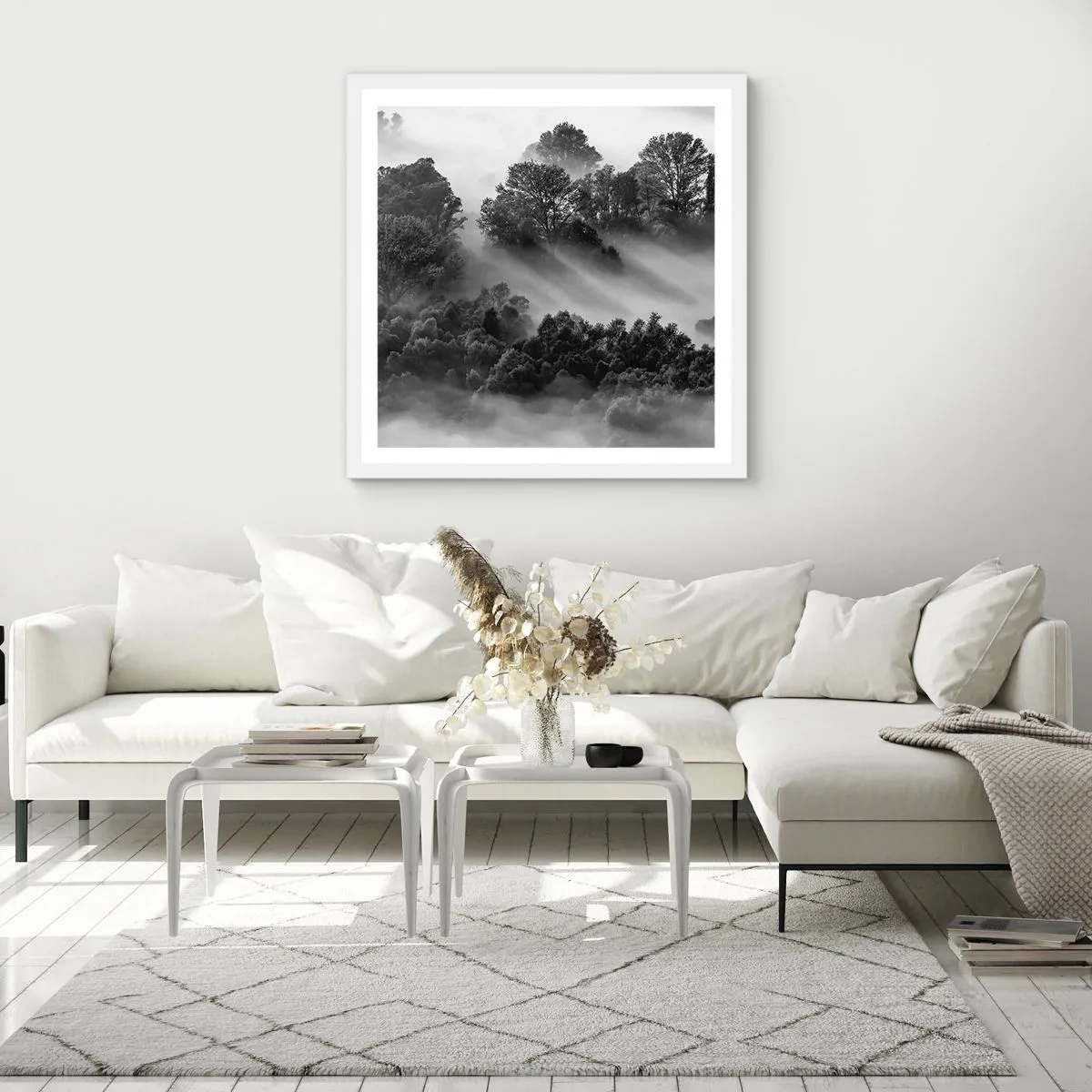 Affisch i vit ram - Stiger ur sömnen - 60x60 cm