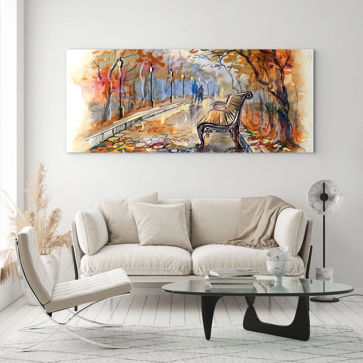 Glastavla - Bild på glas - Vandra tillsammans mot hösten - 100x40 cm