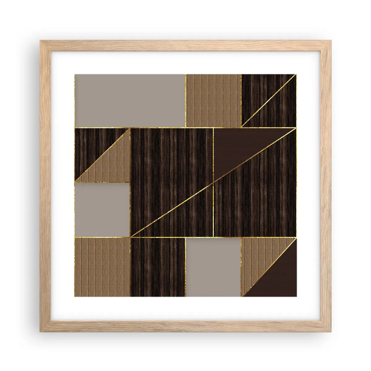 Affisch i ram av ljusek - Mosaik av brun och guld - 40x40 cm