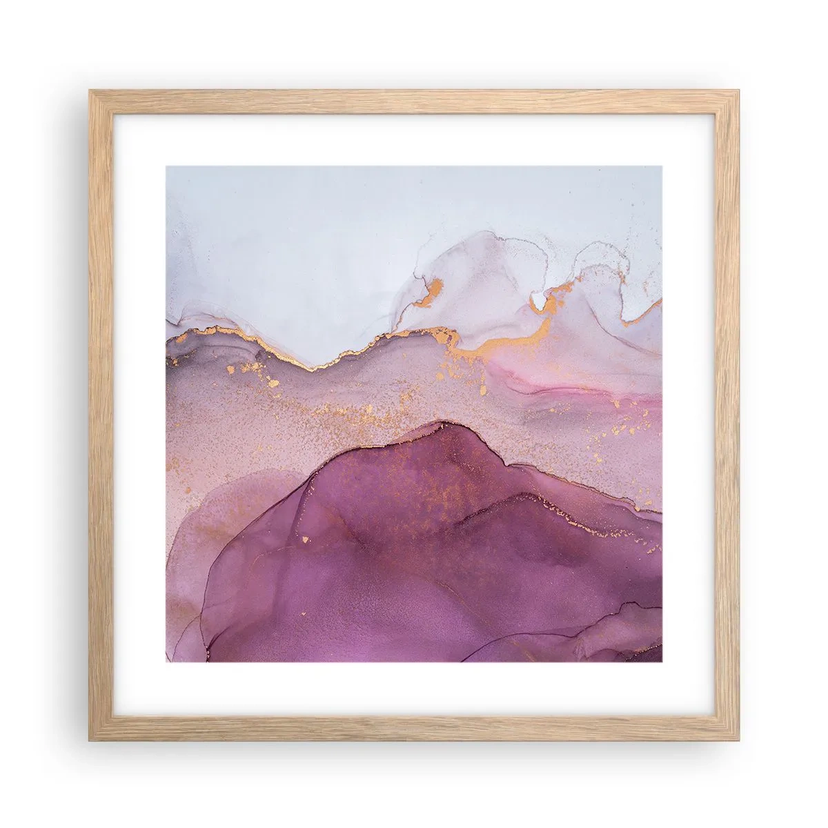 Affisch i ram av ljusek - Lila och violett vågor - 40x40 cm