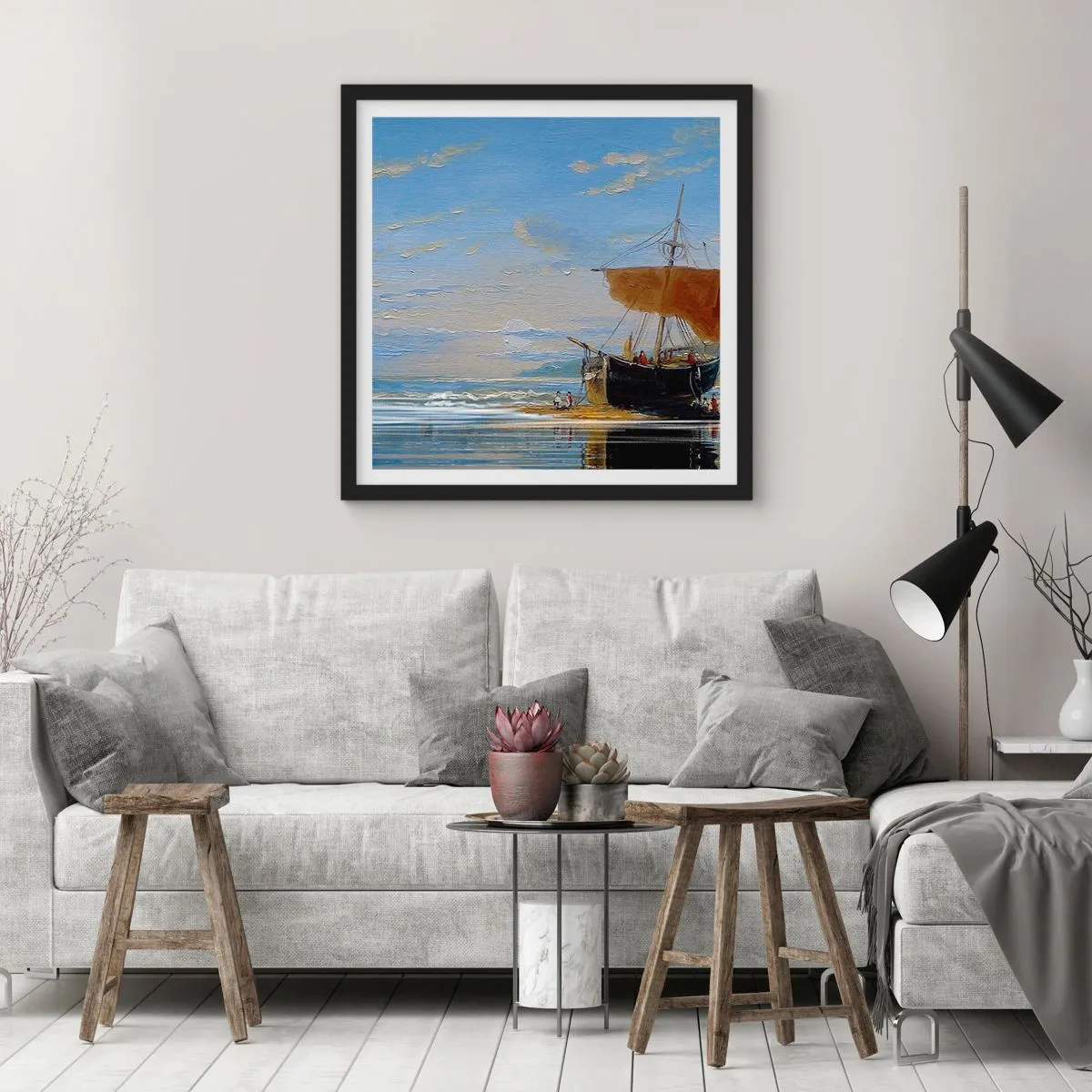 Affisch i svart ram - Vatten, jord, luft - 40x40 cm