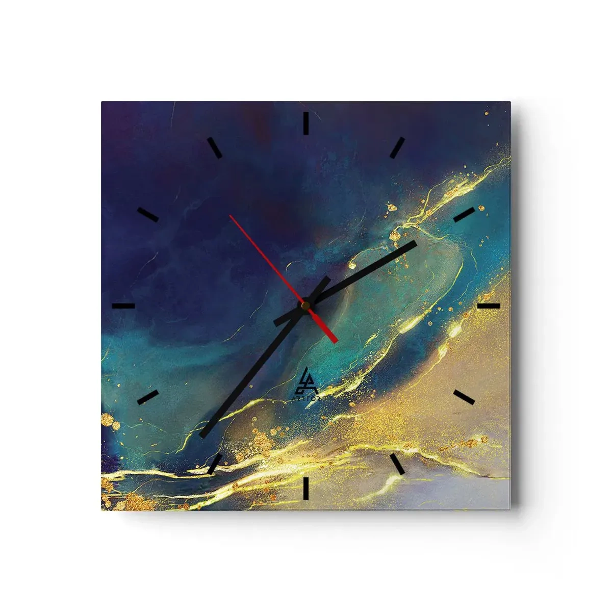 Väggklocka - Klocka på glas - Utspillt guld - 40x40 cm