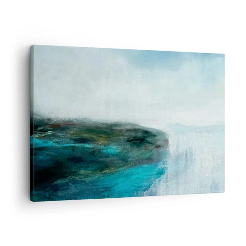 Canvastavla - Bild på duk - Abstrakt landskap i nyanser av turkos och grått - 70x50cm - Marin abstraktion - Modern väggdekoration för vardagsrum och sovrum ARTTOR