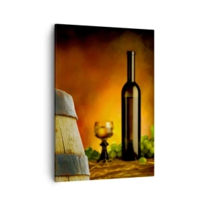 Canvastavla - Bild på duk - Stilleben med vinflaska och vindruvor - 50x70 cm