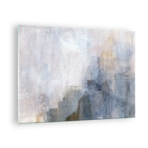 Glastavla - Bild på glas - En abstrakt komposition i svala blå och beige toner. - 70x50cm - Färgernas toner och ackord - Modern väggdekoration för vardagsrum och sovrum ARTTOR