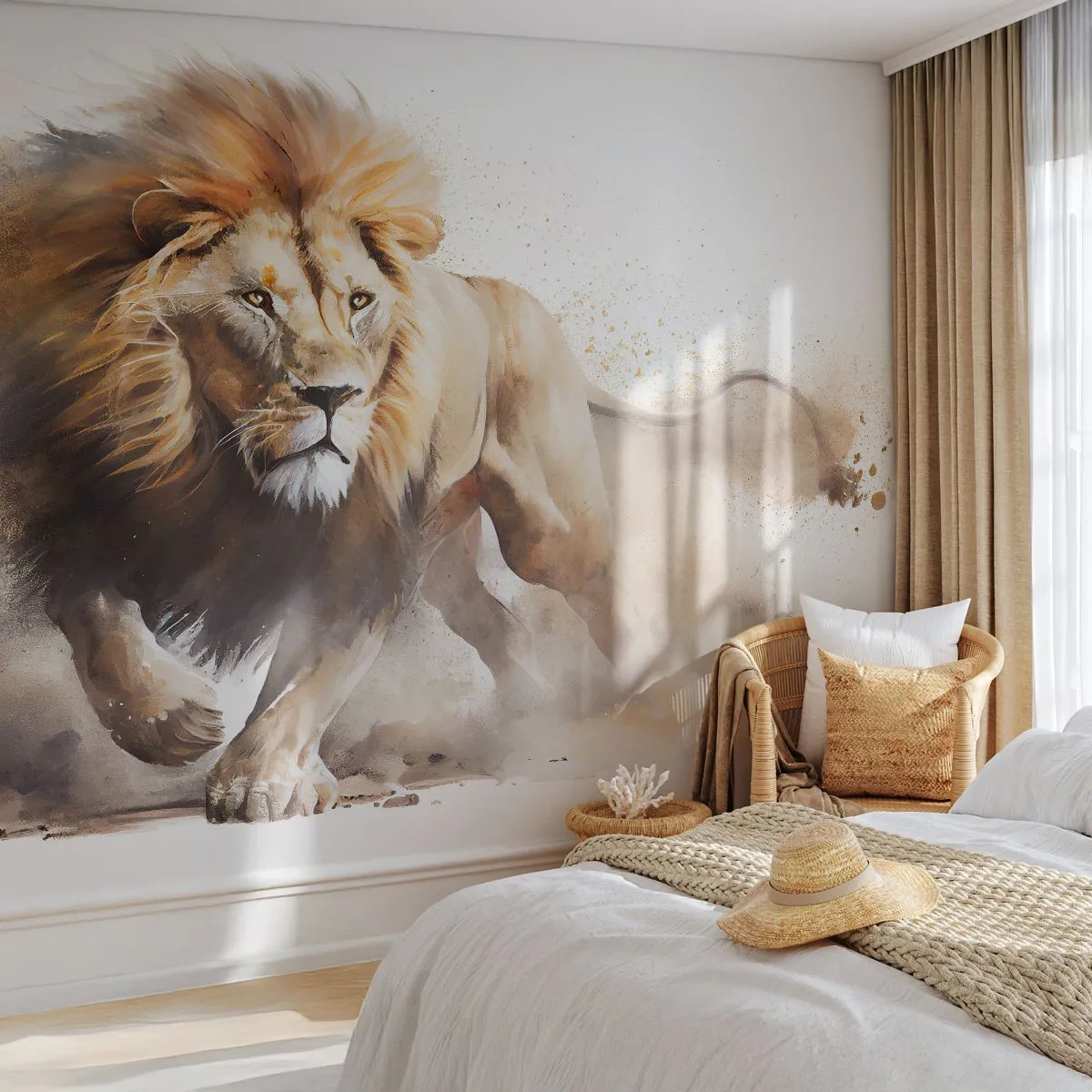 Fototapet Premium Sand - Kungen har gett sig av - Lejon, Ljus, Djur - 100x70 cm