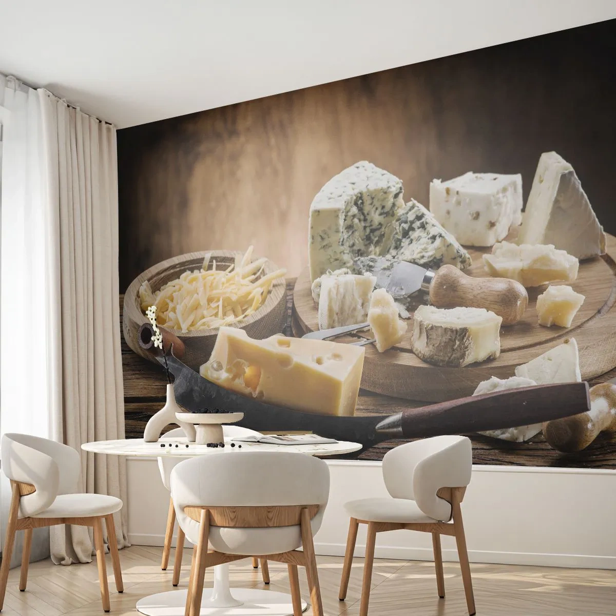 Självhäftande Fototapet Deluxe Sticker - Le åt osten - Gastronomi, Ostbräda, Kulinariskt - 250x175 cm