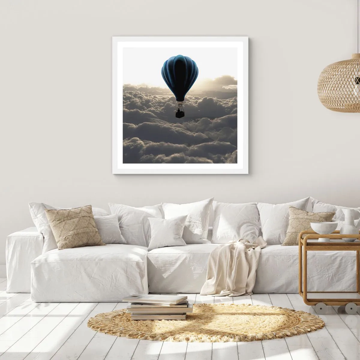 Affisch i vit ram - Vandrare över molnen - 50x50 cm