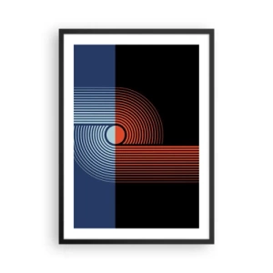 Affisch i svart ram - Geometrisk komposition med linjer i marinblått och orange. - 50x70cm - I en geometrisk kläm - Modern väggdekoration för vardagsrum och sovrum ARTTOR