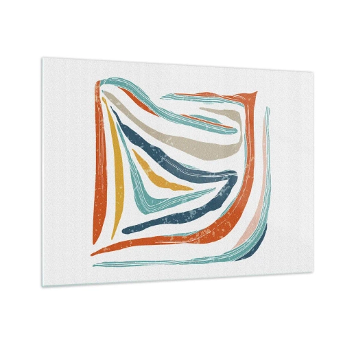 Glastavla - Bild på glas - Färgglada ränder skapar en dynamisk abstraktion mot en vit bakgrund - 70x50cm - Vänligt leende abstraktion - Modern väggdekoration för vardagsrum och sovrum ARTTOR