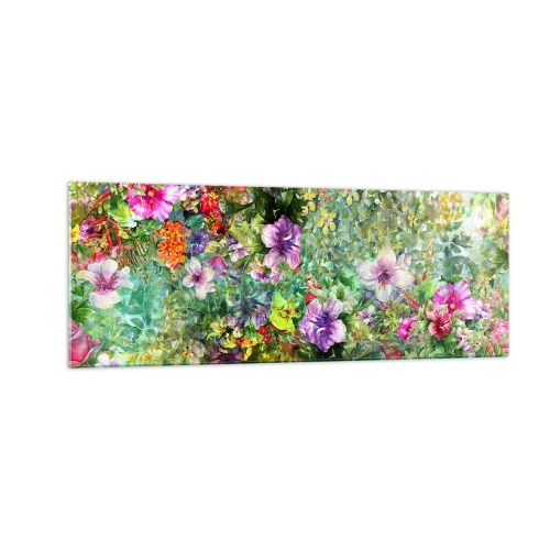 Glastavla - Bild på glas - Ta en dopp i blommorna - 140x50 cm