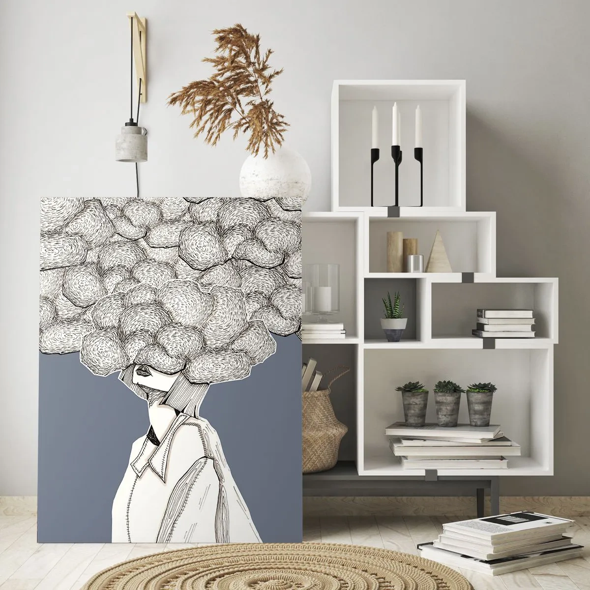 Glastavla - Bild på glas - Med huvudet i molnen - 50x70 cm