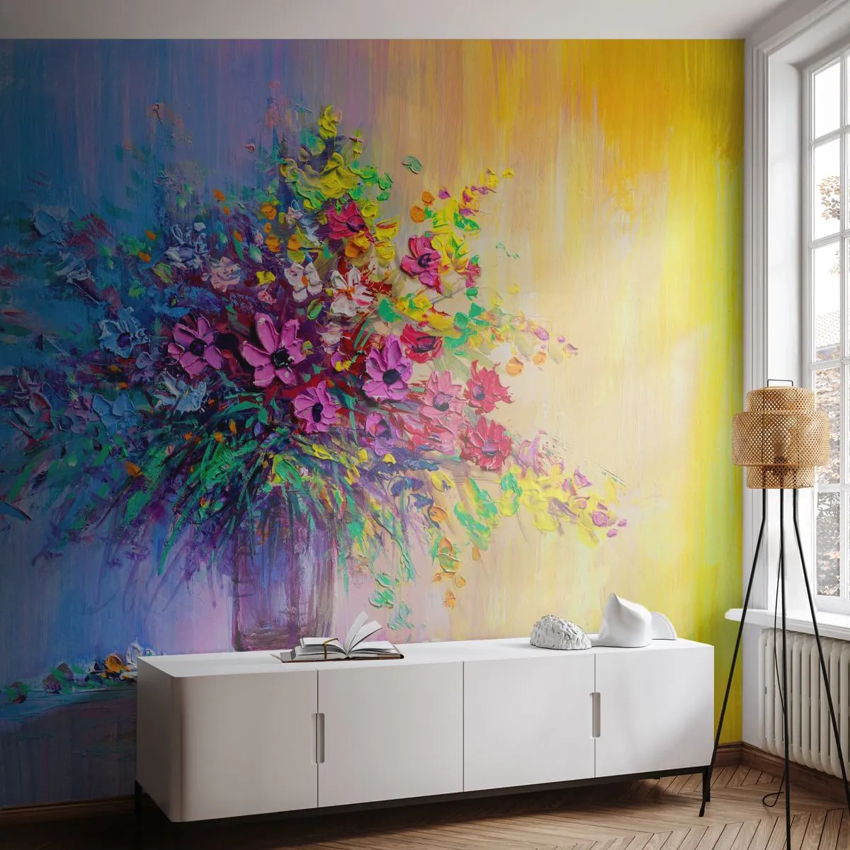 Självhäftande Fototapet Deluxe Sticker - Sommarängens gåva - Blommor i en vas, Bit, Blombukett - 250x175 cm