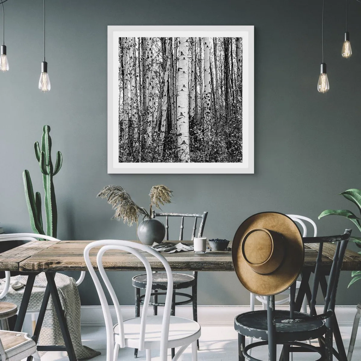 Affisch i vit ram - Björkpelargång - 40x40 cm