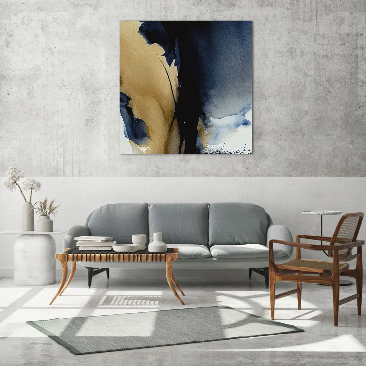 Glastavla - Bild på glas - Bakom ridån - 70x70 cm