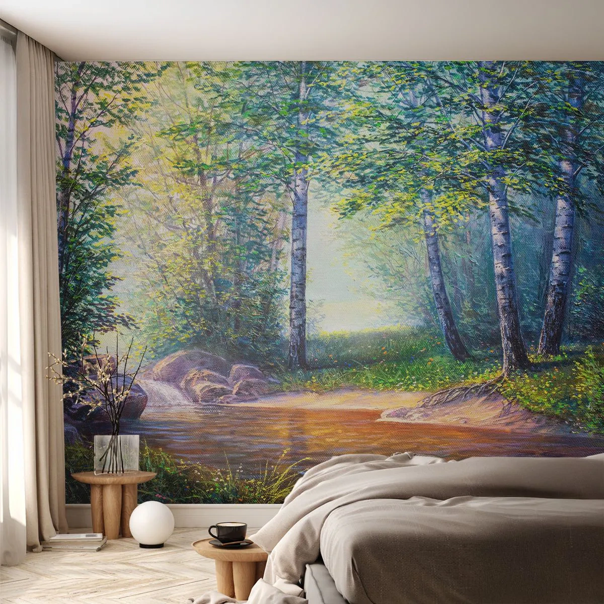 Självhäftande Fototapet Deluxe Sticker - Idyllisk vy - Landskap, Skog, Flod - 250x175 cm