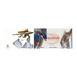 Provbit av fototapet Premium Canvas - Välkommen till Florida! - Kvinnans ansikte, Porträtt av en kvinna, Mode - 100x30 cm