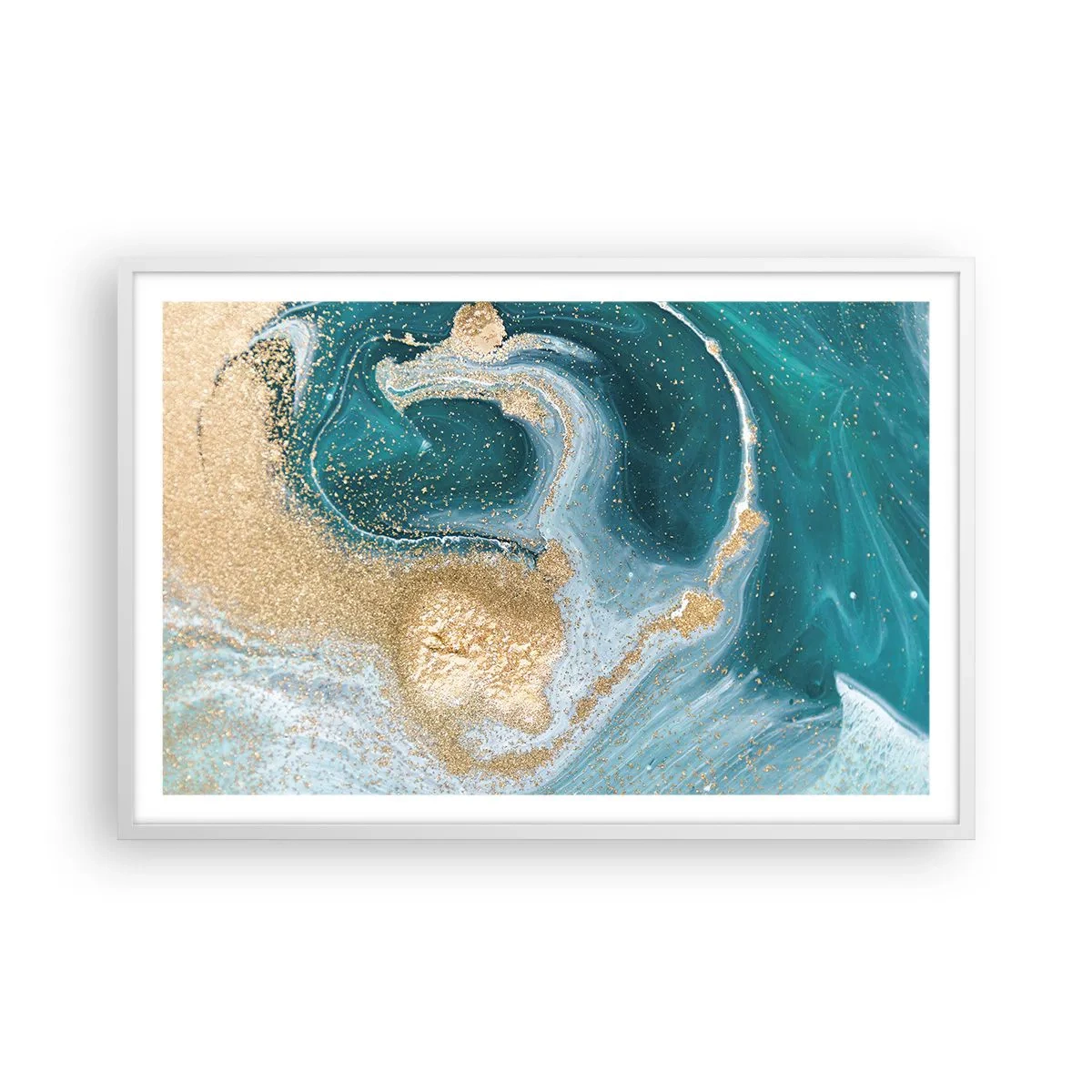 Affisch i vit ram - Guld- och turkosvirvel - 91x61 cm