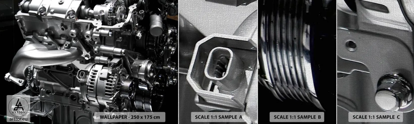 Provbit av fototapet Premium Canvas - Stål, vacker, stark - Bil, Bilmotor, 3D - 100x30 cm