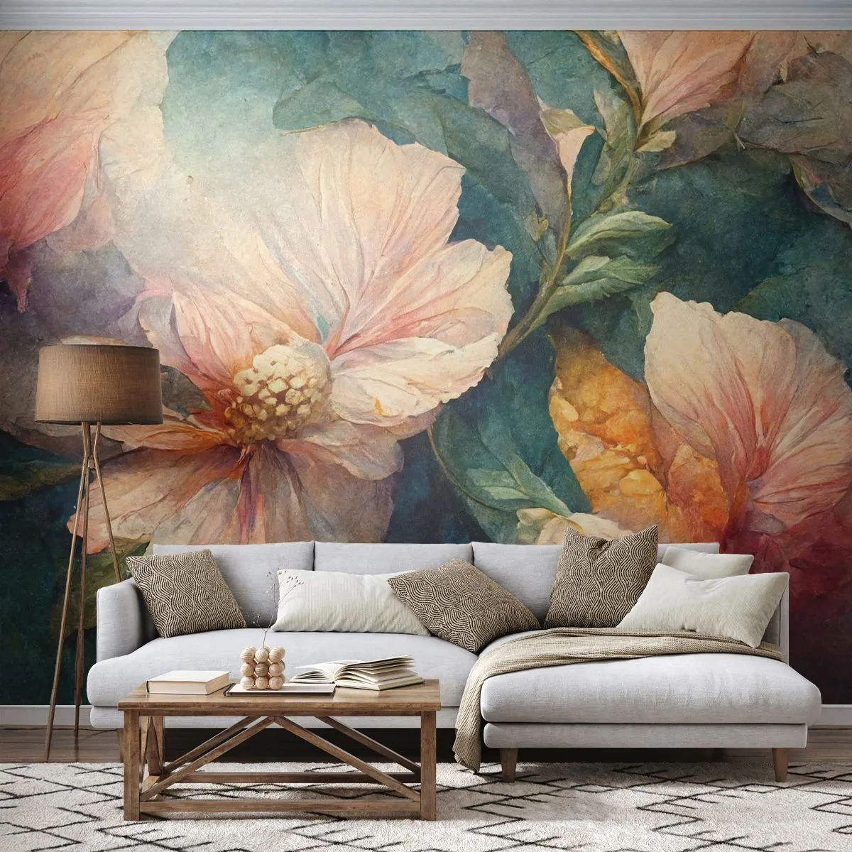 Fototapet Premium Sand - Bara subtilitet - Blommor, Klassisk, Bit - 300x210 cm