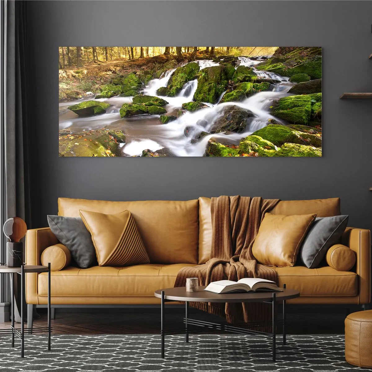 Glastavla - Bild på glas - Kvickt genom höstskogen - 120x50 cm