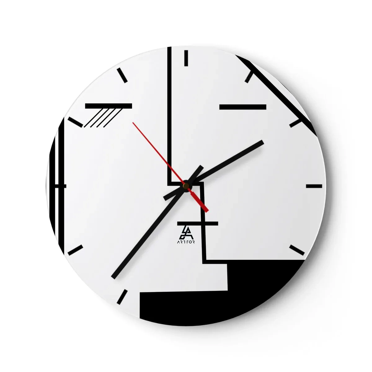 Väggklocka - Klocka på glas - Minimalistisk svartvit grafik med geometriska linjer - 30x30cm - Bara en kyss - Modern väggdekoration för vardagsrum, kök och sovrum ARTTOR