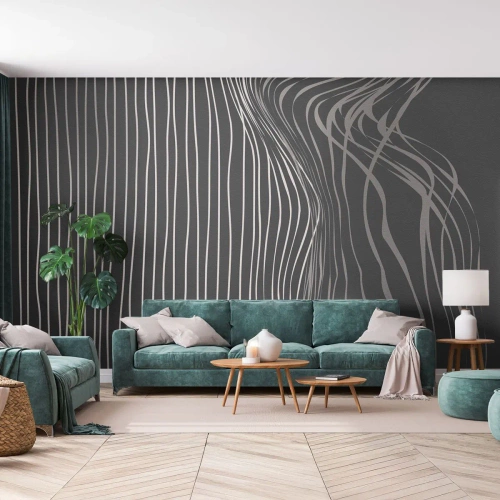 Fototapet Standard Eco - Abstrakt silhuett av en kvinna med vågiga linjer - 100x70cm - Rytm och accent - Modern väggdekoration för vardagsrum och sovrum ARTTOR