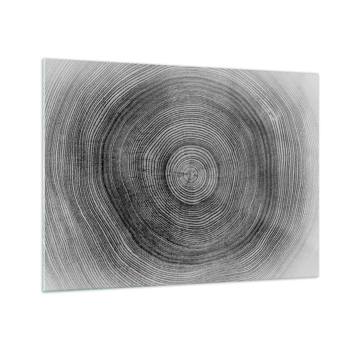 Glastavla - Bild på glas - Koncentriska linjer av trädringar presenterade i en svartvit estetik - 70x50cm - Ett tecken i tiden - Modern väggdekoration för vardagsrum och sovrum ARTTOR