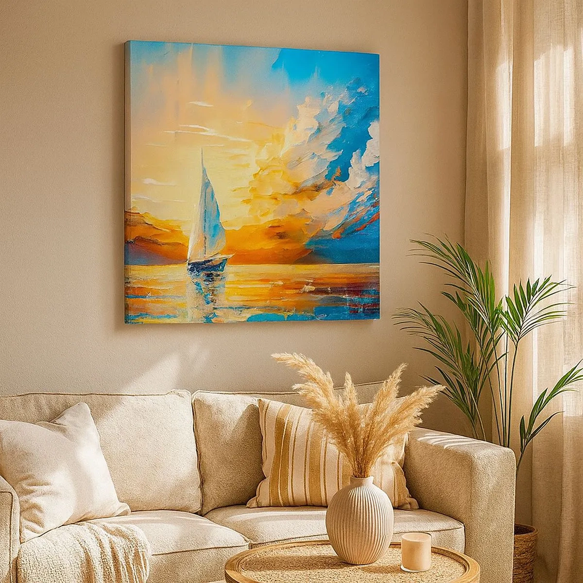 Canvastavla - Bild på duk - Segla i gult - 30x30 cm