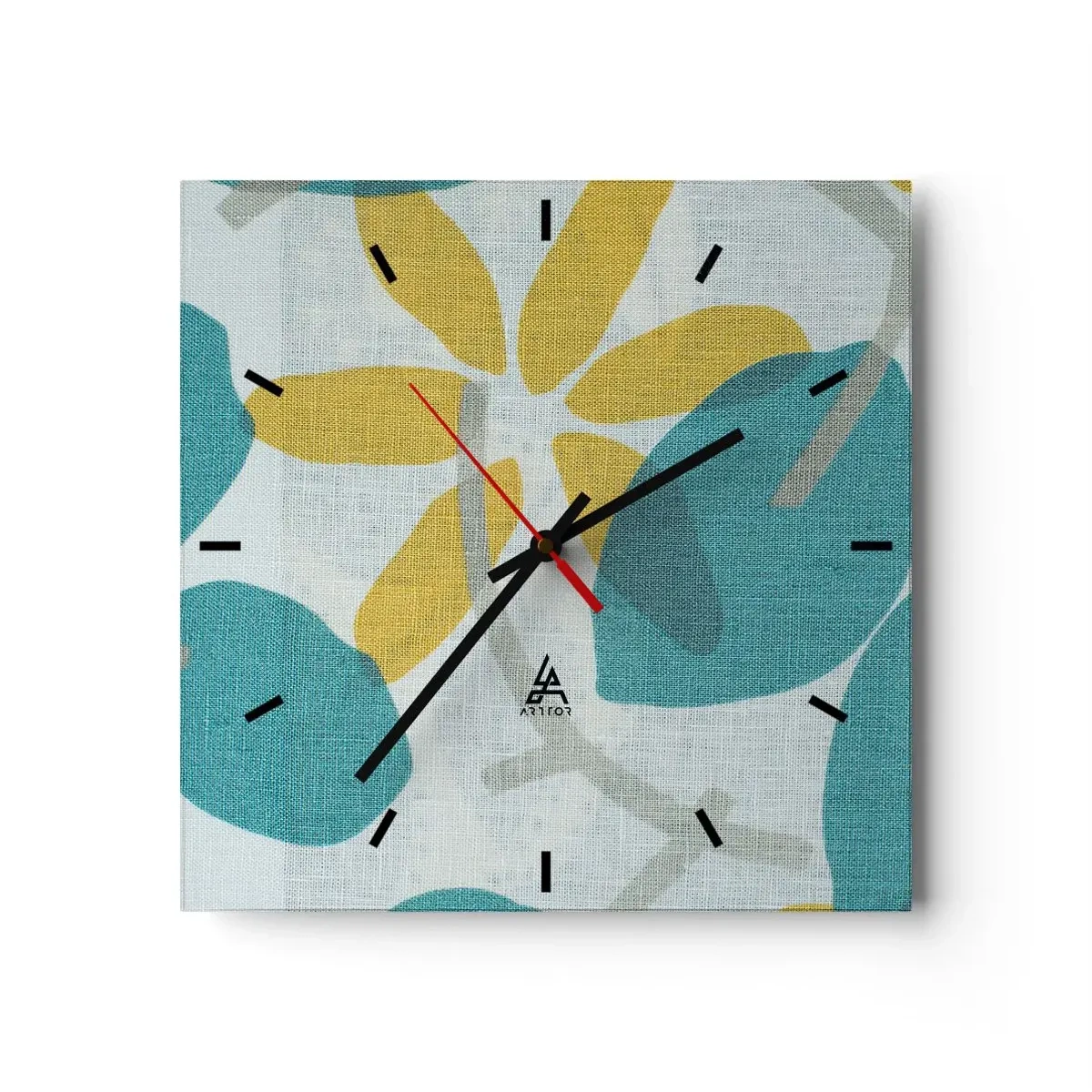Väggklocka - Klocka på glas - Bland azurblå blad - 40x40 cm