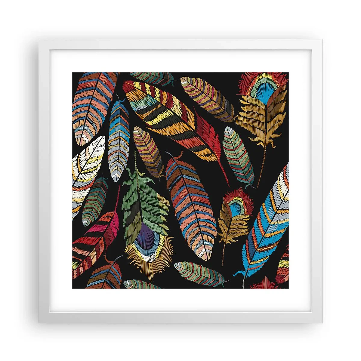 Affisch i vit ram - Fågelkarneval - 40x40 cm