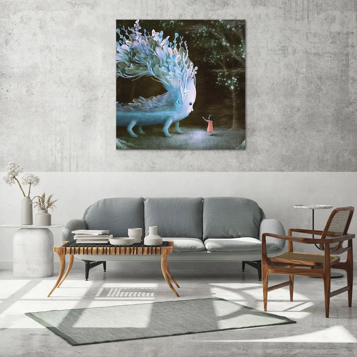 Glastavla - Bild på glas - Fantastiskt möte - 70x70 cm