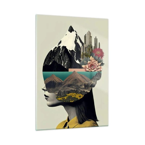 Glastavla - Bild på glas - Kvinnan - alltid ett mysterium - 50x70 cm