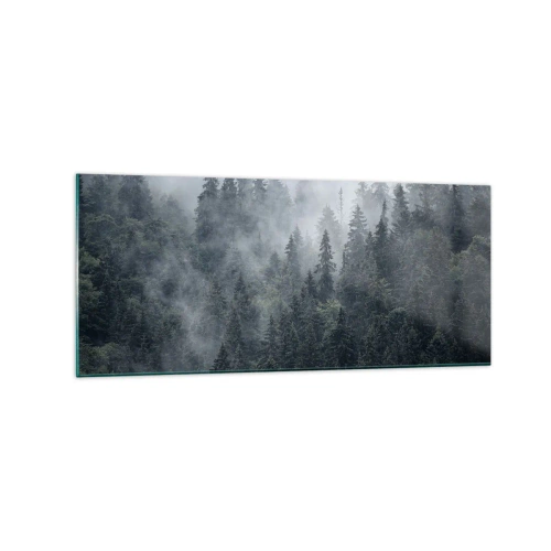 Glastavla - Bild på glas - Gryning i skogen - 120x50 cm