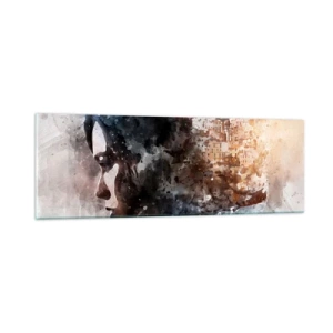Glastavla - Bild på glas - Berättelse om en tjej med en stad i bakgrunden - 90x30 cm