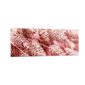 Glastavla - Bild på glas - Blomkaskad i rosa - 140x50 cm