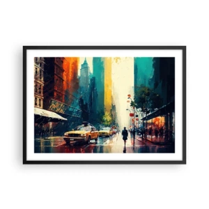 Affisch i svart ram - New York - här är till och med regnet färgstarkt - 70x50 cm