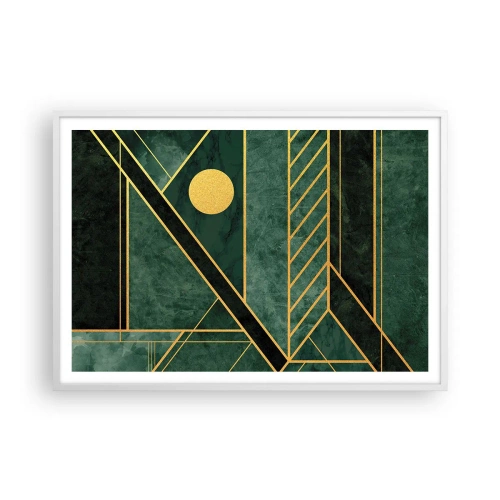 Affisch i vit ram - Dynamik av guld och azurblå - 100x70 cm